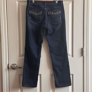 White House Black Market Dark Denim Rhinestone Pockets Crop Leg Jeans Size 2
